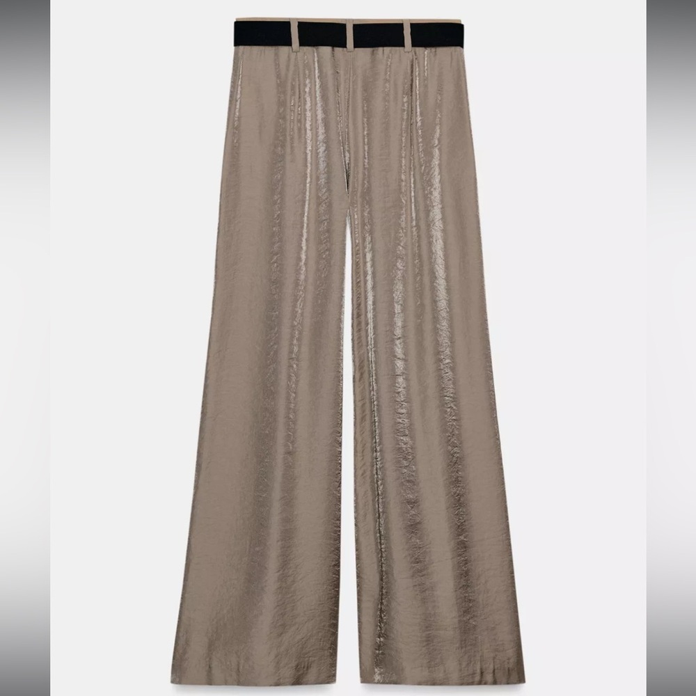 BELTED SATIN WIDE LEG PANTS - Picture 8 of 12